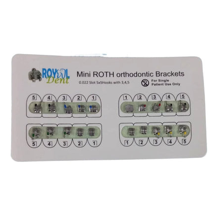 Brackets Mini Roth 0.22 Royal Dent. Brackets Mini Roth 0.22 Royal Dent Son ideales para corregir las separaciones, mo...
