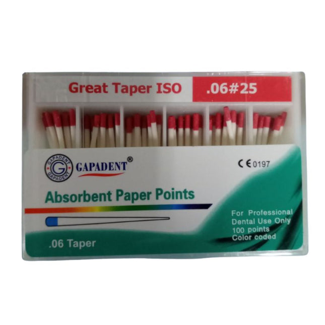 Puntas de Papel Taper Caja x 100 Gapadent. Las Puntas de Papel Taper Caja x 100 Gapadent, poseen una excelente absorc...